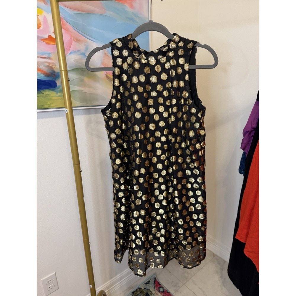 Women's Black Gold Knee Length Cocktail Dress Small Tie Back